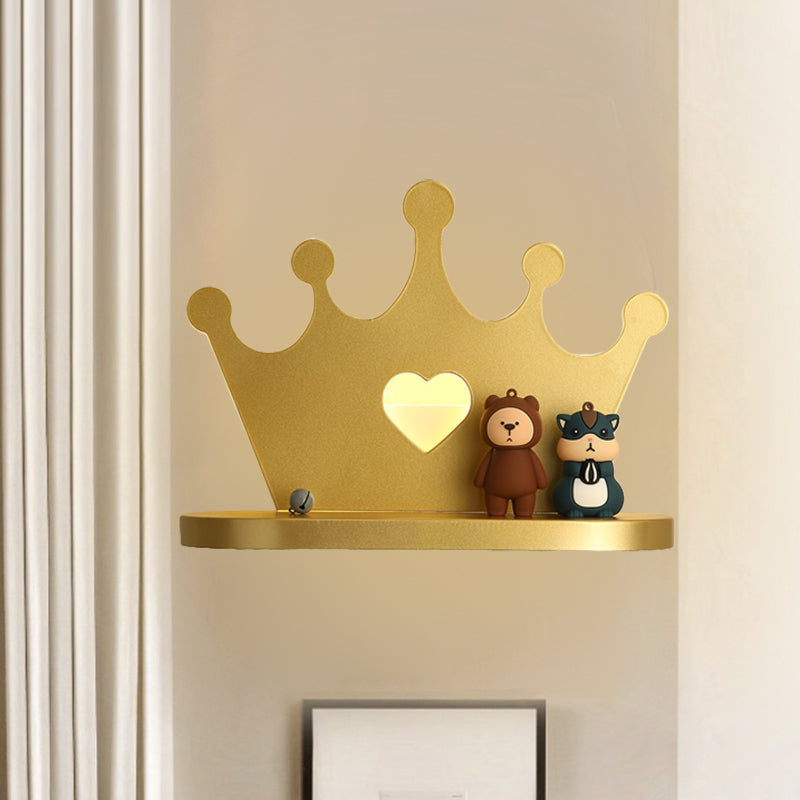 Crown Wall Sconce Lighting Kids Style Metal LED Pink/Gold Wall Mounted Light for Bedside