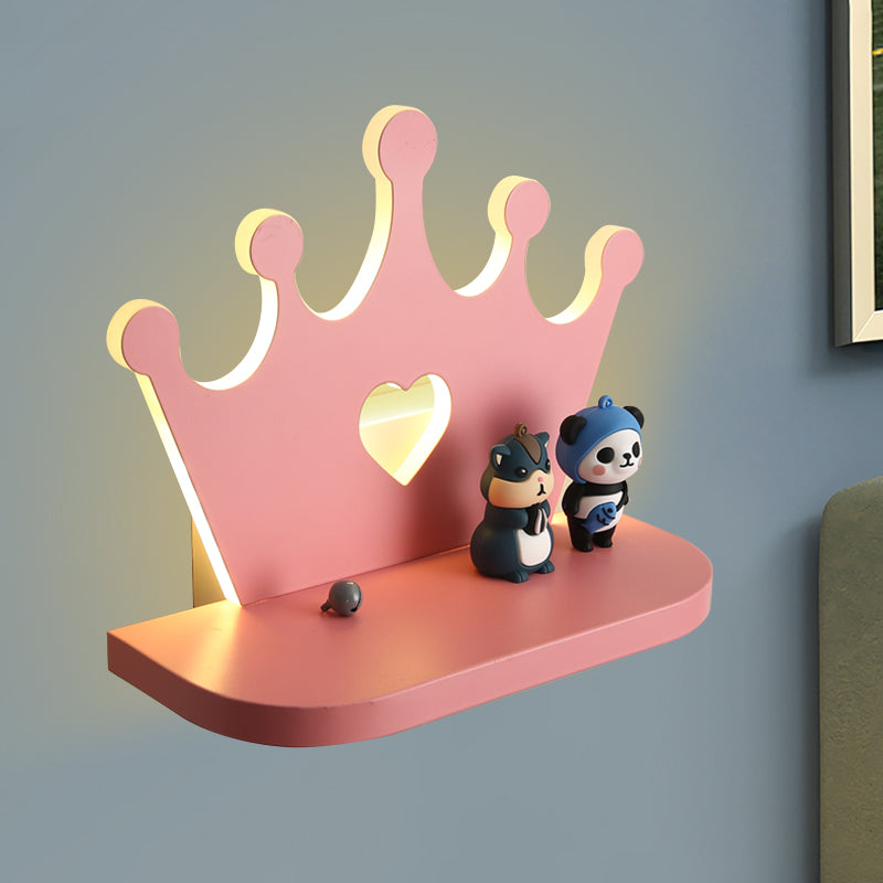 Crown Wall Sconce Lighting Kids Style Metal LED Pink/Gold Wall Mounted Light for Bedside