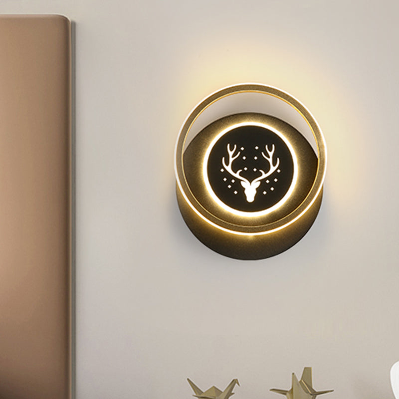 Ideas de iluminación de pared circulares Acrílico nórdico 10 "/12" Amplio de la superficie de la superficie de la noche del led de ancho con diseño de asta en negro