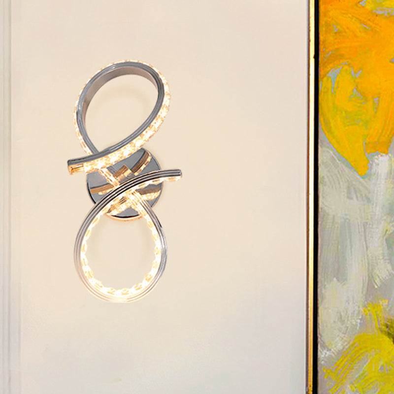 Metal Number Wall Lighting Ideas Simple LED Chrome Wall Mount Lamp with Cut Crystal Deco in Warm/White Light