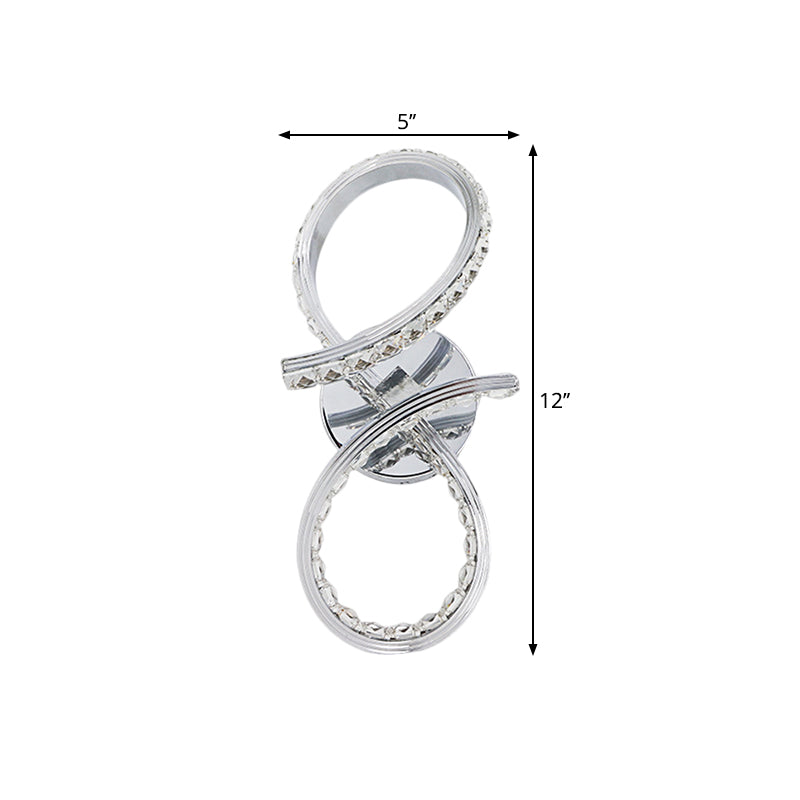 Metal Number Wall Lighting Ideas Simple LED Chrome Wall Mount Lamp with Cut Crystal Deco in Warm/White Light