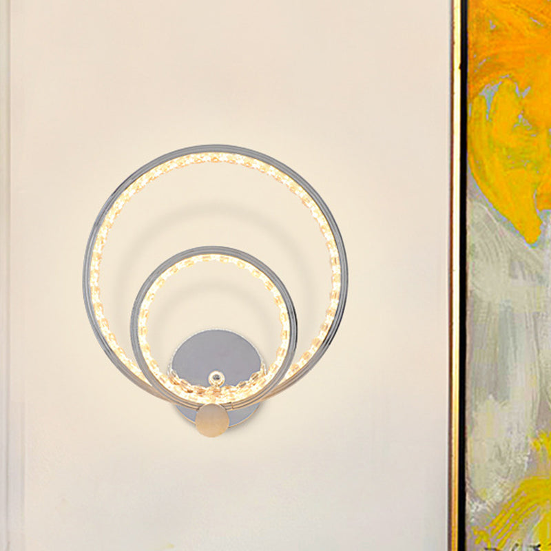 Simplicity LED Wall Mounted Lamp Chrome Dual Rings Wall Lighting Ideas with Metal Shade in Warm/White Light