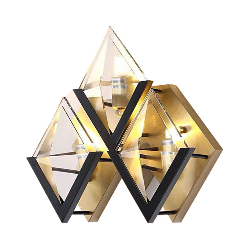 Rhombus Surface Wall Sconce Minimalist Clear Crystal LED Parlor Wall Mount Lamp in Gold