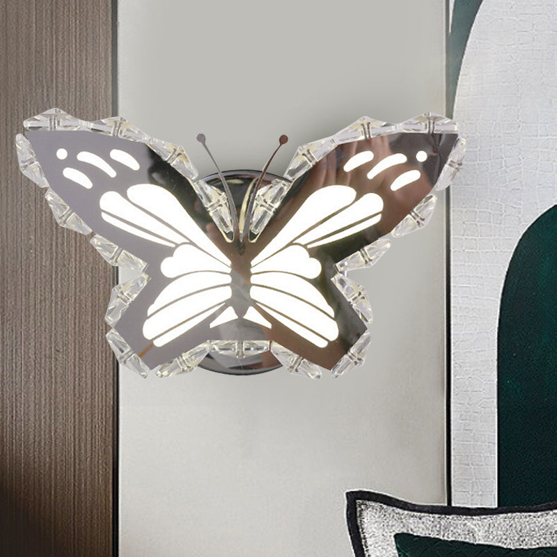 LED Corridor Wall Lighting Contemporary Stainless-Steel Wall Sconce with Butterfly/Fish Crystal Shade in Warm/White Light