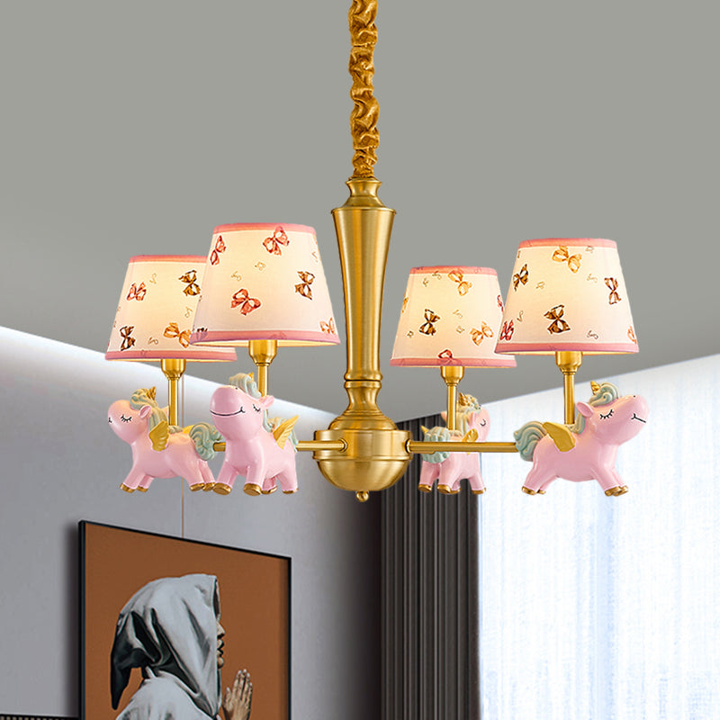 Conic Kids Room Plafond Plafonner tissu 4 Heads Cartoon Cartoon Drop Pendant avec Unicorn Deco en rose
