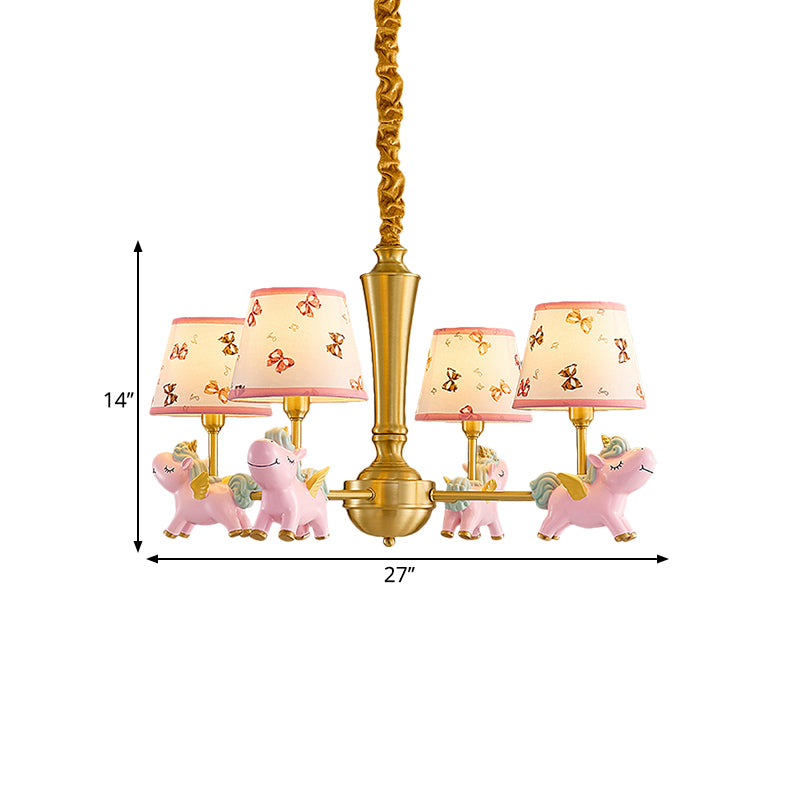 Conic Kids Room Plafond Plafonner tissu 4 Heads Cartoon Cartoon Drop Pendant avec Unicorn Deco en rose