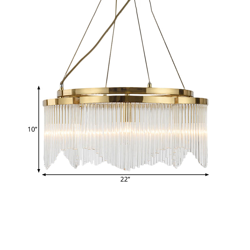 Contemporary Circle Chandelier Lamp Crystal Rod 5 Heads Dining Room Ceiling Hang Fixture in Gold