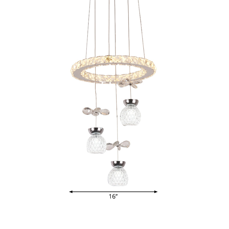 K9 Crystal Global Chandelier Lamp Modern 3/5 bollen plafondhanger met hoepelontwerp in Chrome