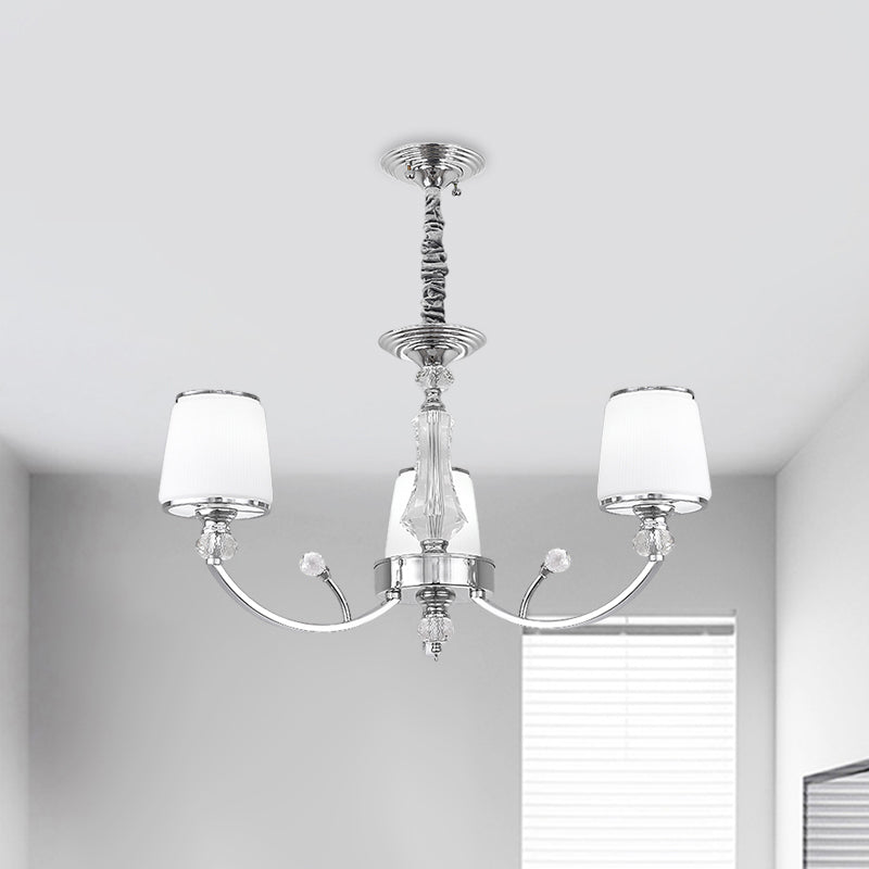White Glass Cone Hanging Chandelier Modernism 3/6 Lights Suspended Lighting Fixture in Chrome