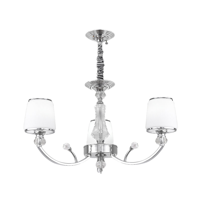 White Glass Cone Hanging Chandelier Modernism 3/6 Lights Suspended Lighting Fixture in Chrome