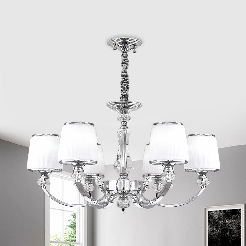 White Glass Cone Hanging Chandelier Modernism 3/6 Lights Suspended Lighting Fixture in Chrome