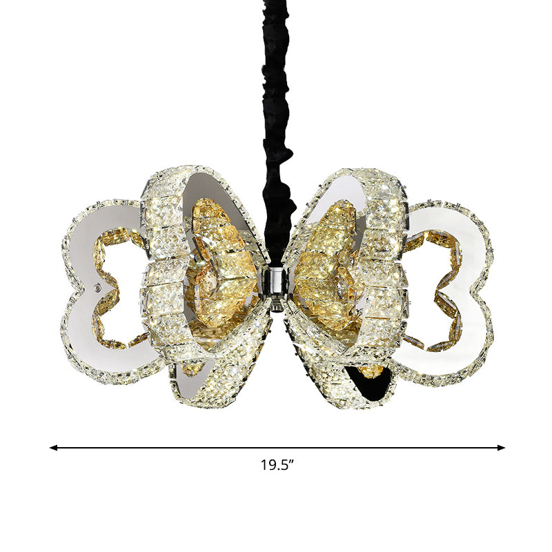 Loving Heart Kroonluchter Lamp Modernism Clear Crystal Dining Room Led naar beneden verlichting in roestvrijstalen, warm/wit licht