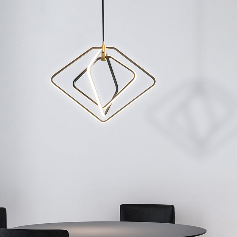 13 "/16" W rhombus kroonluchter lamp modernisme metaal eetkamer led plafond hanger licht in zwart/wit