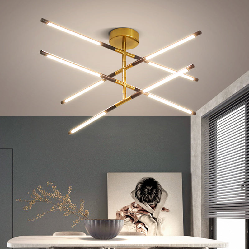 Metal Linear Ceiling Chandelier Modern Style 8 Heads Suspension Pendant in Black and Gold
