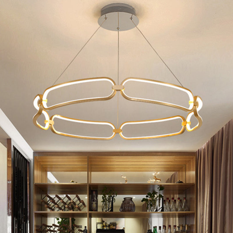 Circular Ceiling Chandelier Minimalism Metallic Great Room LED Suspension Lighting in Gold, Warm/White Light