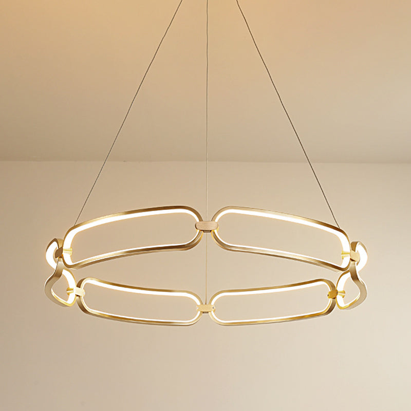 Circular Ceiling Chandelier Minimalism Metallic Great Room LED Suspension Lighting in Gold, Warm/White Light