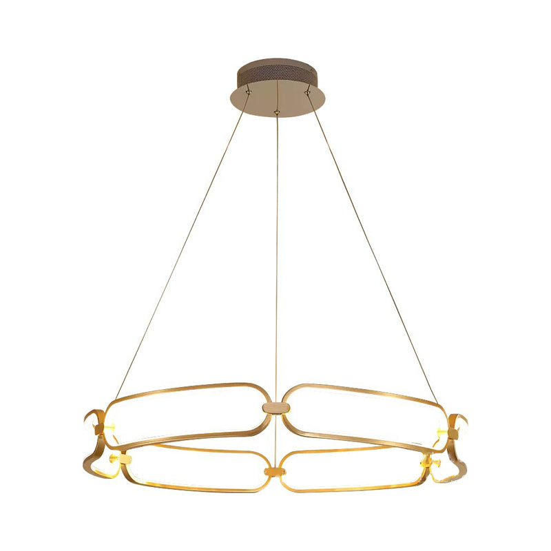 Circular Ceiling Chandelier Minimalism Metallic Great Room LED Suspension Lighting in Gold, Warm/White Light