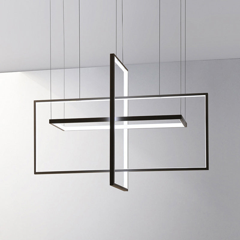 Metal Rectangle Frames LED Chandelier Modern Black/White Suspended Lighting Fixture in Warm/White Light
