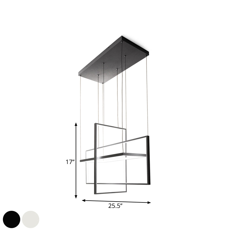 Metal Rectangle Frames LED Chandelier Modern Black/White Suspended Lighting Fixture in Warm/White Light