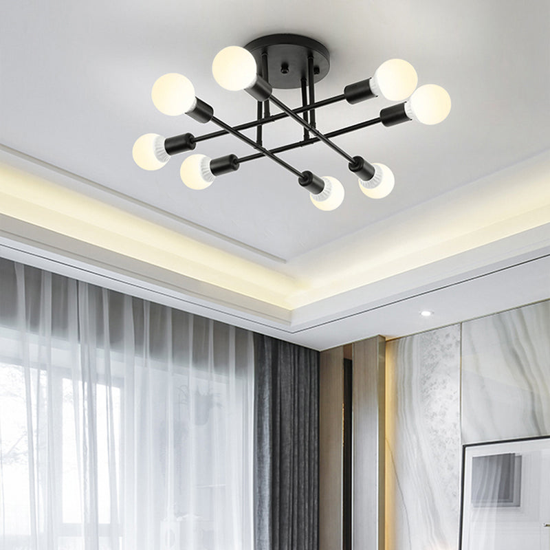 Bookstore Living Room Stacked Ceiling Light Metal Contemporary Semi Ceiling Mount Light