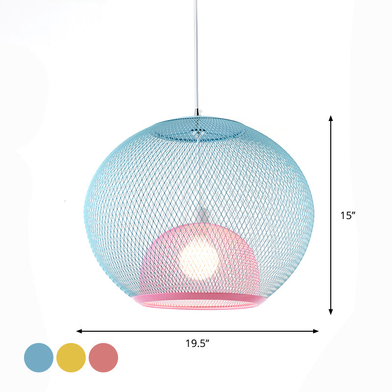 Globales Mesh Restaurant Anhänger Licht Metallic 1-Bulb-Makkaron Deckenhänge in Rosa/Gelb/Blau