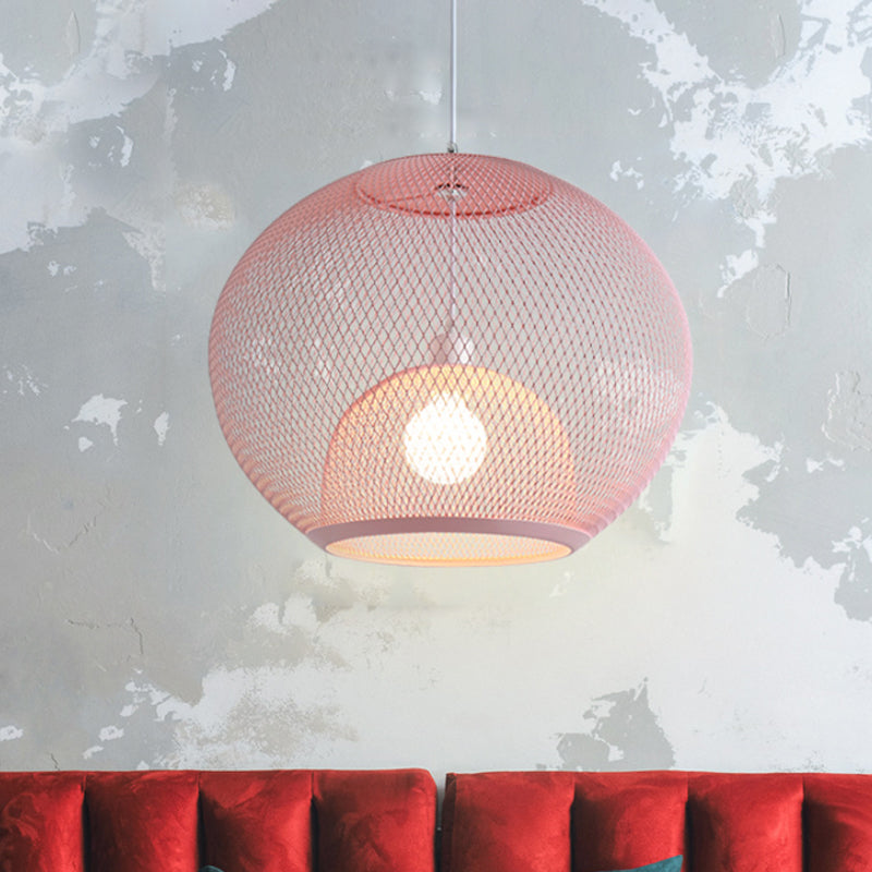 Globales Mesh Restaurant Anhänger Licht Metallic 1-Bulb-Makkaron Deckenhänge in Rosa/Gelb/Blau