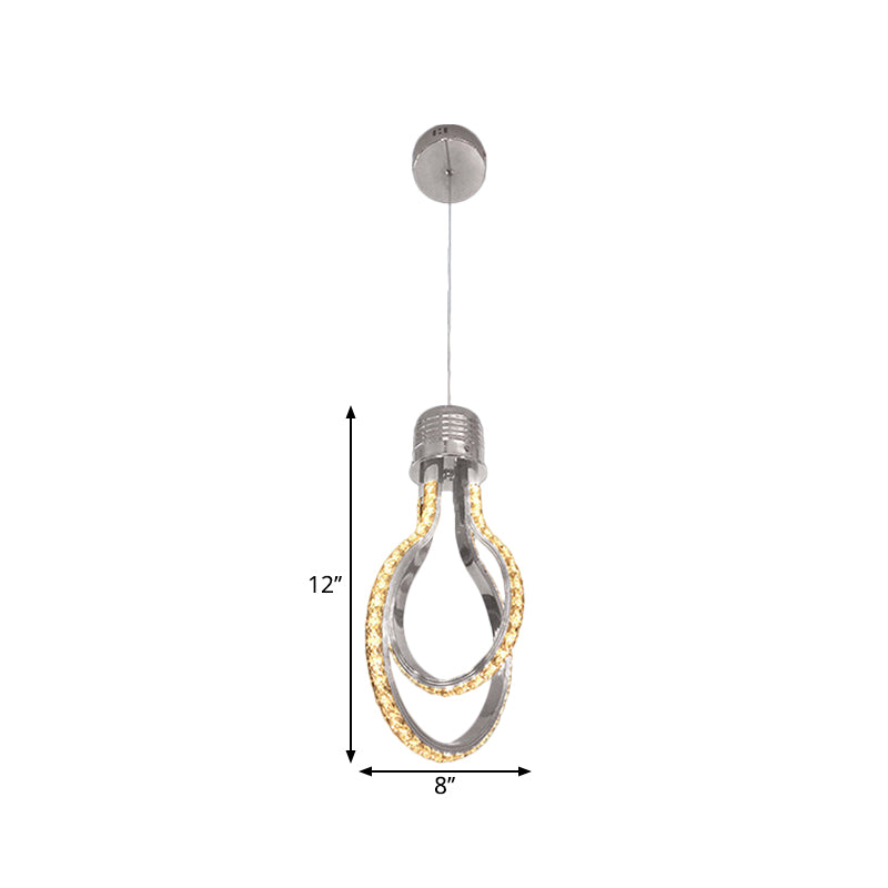 Bulb-Like Frame Metallic Pendant Lamp Modern LED Chrome Suspension Lighting in Warm/White Light