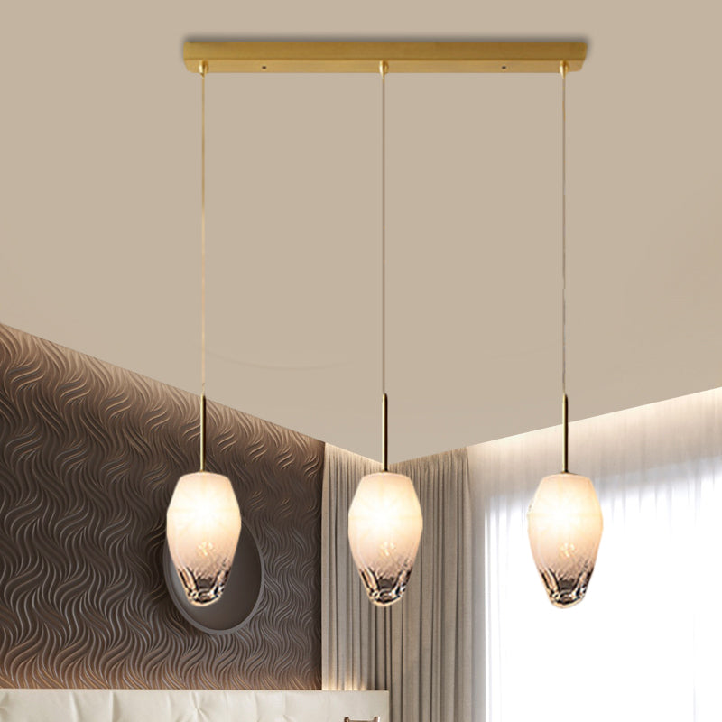 Ice Staircase Multi Light Pendant Cut Crystal 3 Heads Minimalist Down Lighting with Linear/Round Canopy in Gold