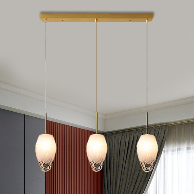 Ice Staircase Multi Light Pendant Cut Crystal 3 Heads Minimalist Down Lighting with Linear/Round Canopy in Gold
