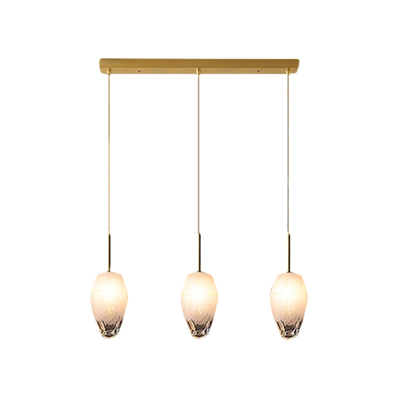 Ice Staircase Multi Light Pendant Cut Crystal 3 Heads Minimalist Down Lighting with Linear/Round Canopy in Gold