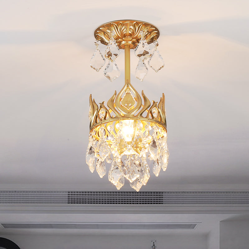 Regendruppel restaurant slinger licht gesneden kristal 1 lamp moderne hanglamp met kroonontwerp in goud