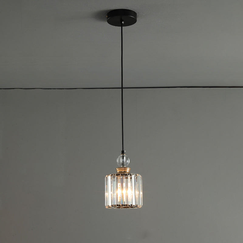 Simple 1/3-Head Ceiling Pendant Black Cylinder Hanging Lamp Kit with Crystal Prisms Shade