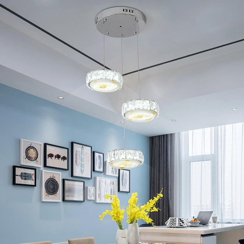 Gefacetteerde kristalcirkel hangende lampkit moderne led multi hanger met jade bloemontwerp in chroom, warm/wit licht