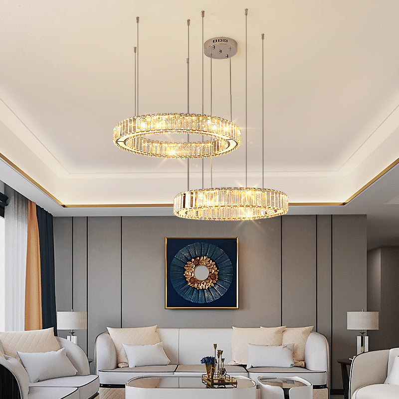 Chrome LED Hoop Multi Light Pendant Minimalisme Kristal rechthoek Hanglampkit