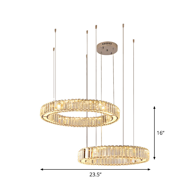 Chrome LED Hoop Multi Light Pendant Minimalisme Kristal rechthoek Hanglampkit