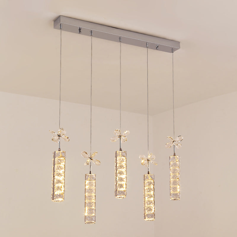 Snijd kristal lineaire en bloem druppellamp Modern LED Multi Pendant Light met ronde/lineaire luifel in chroom