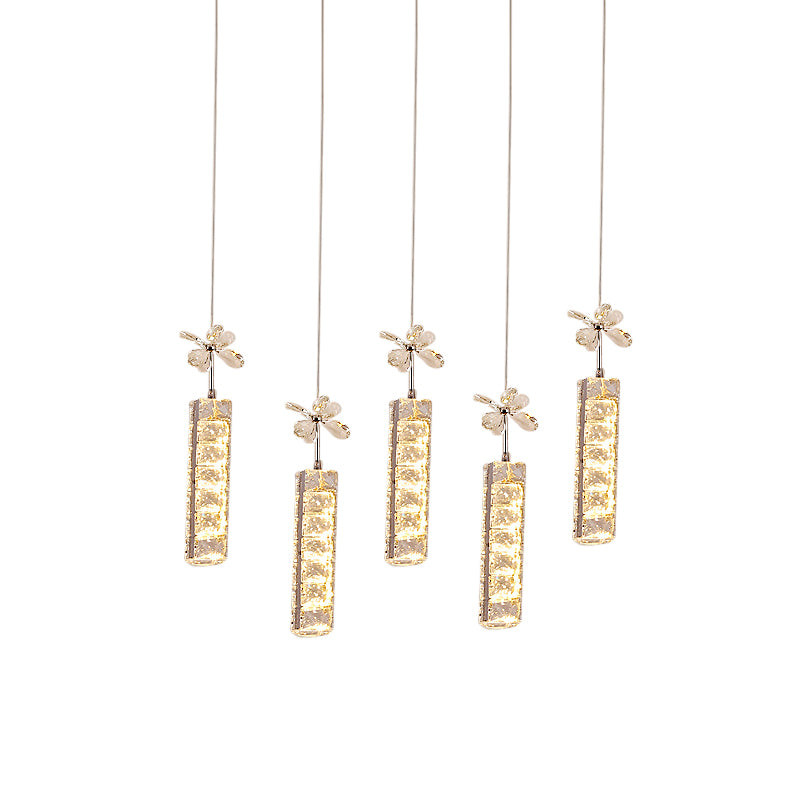 Snijd kristal lineaire en bloem druppellamp Modern LED Multi Pendant Light met ronde/lineaire luifel in chroom