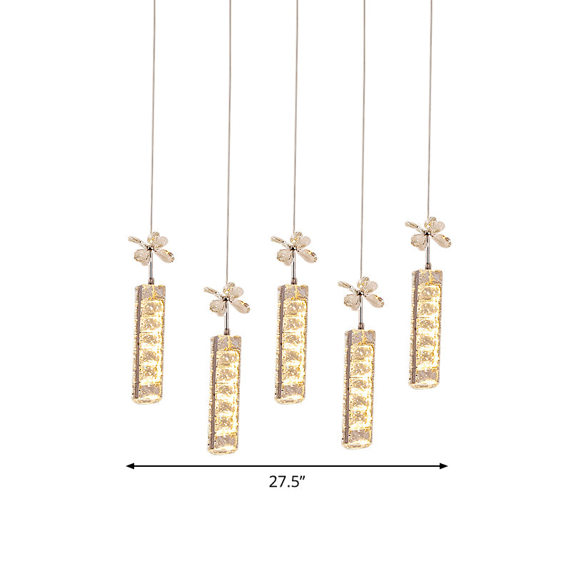 Snijd kristal lineaire en bloem druppellamp Modern LED Multi Pendant Light met ronde/lineaire luifel in chroom