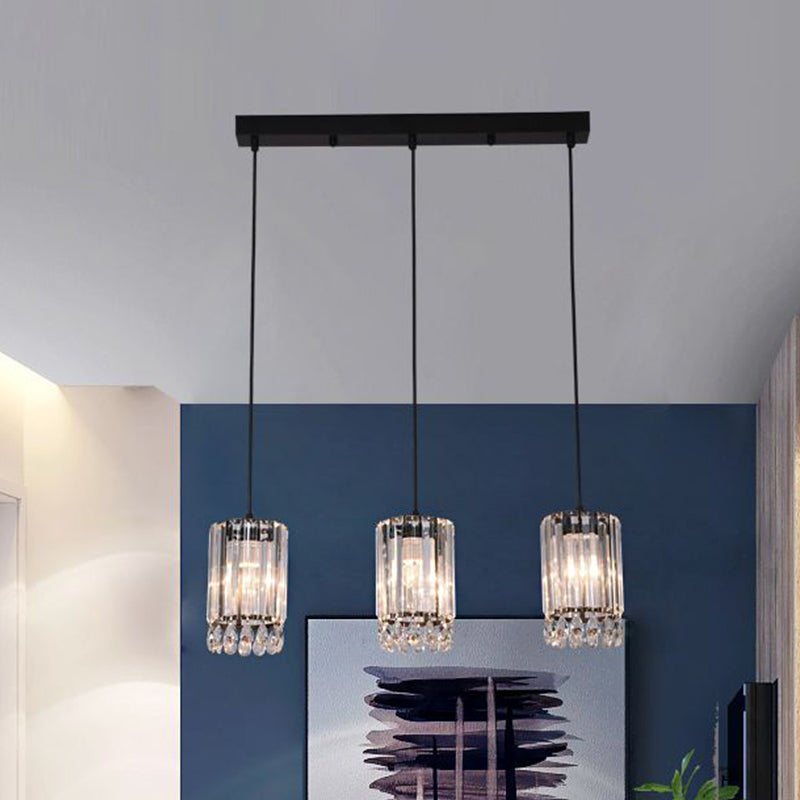Crystal Prisms Cilinder Down Lighting Minimalistisch 3 koppen 18 "/27" breed zwart multi hanger licht