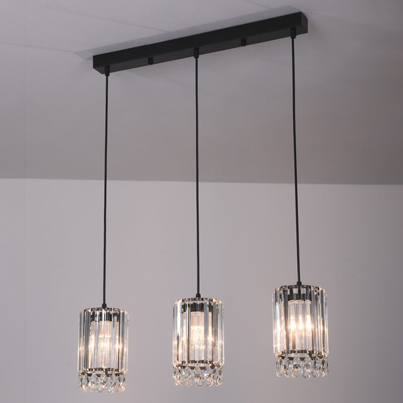 Crystal Prisms Cilinder Down Lighting Minimalistisch 3 koppen 18 "/27" breed zwart multi hanger licht