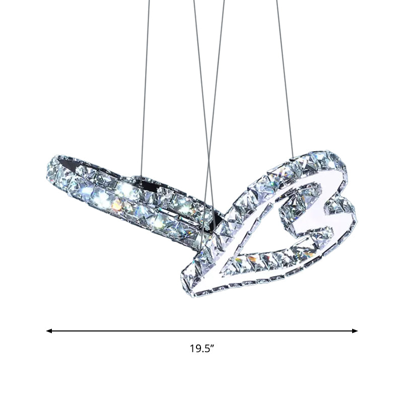 Loving Heart Slaapkamer Multi Pendant Crystal Block Led eigentijdse plafondlamp in roestvrijstalen, warm/wit licht