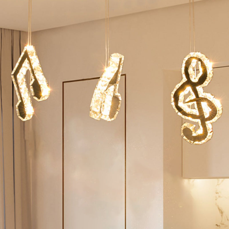 Muzieknotitie Suspensie Licht Minimalisme Gesneden kristal LED roestvrijstalen meervoudige lamp hanger