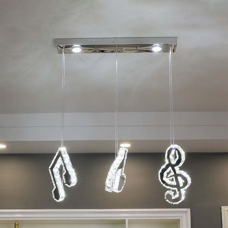 Muzieknotitie Suspensie Licht Minimalisme Gesneden kristal LED roestvrijstalen meervoudige lamp hanger