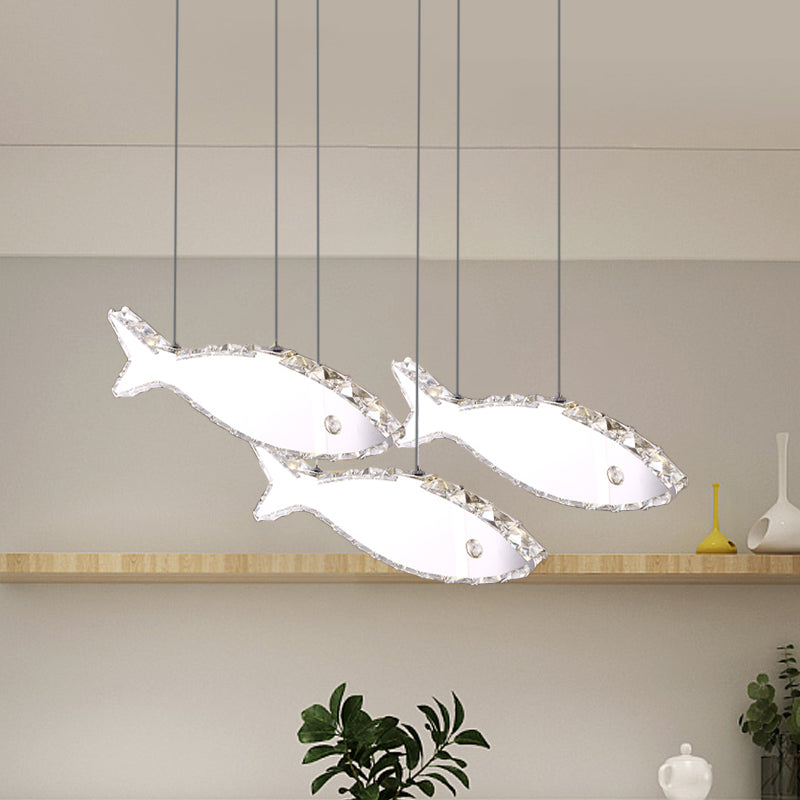 Fish Multi Pendant Simple Faceted Crystal 3/6 Heads Bedroom Hanging Lamp Kit in Stainless-Steel, Warm/White Light