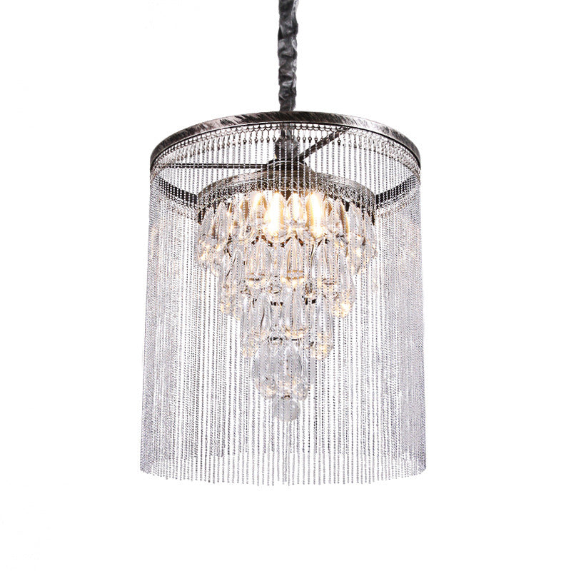 Eenvoudige taps toelopende hanglamp kristallen druppel 1 lichte eetkamer met metalen kraal deco in zilver