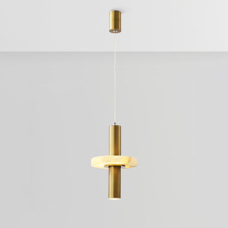 Modernisme buisvormige druppel hanger aluminium eetkamer led hangende lamp in goud met marmeren ring deco