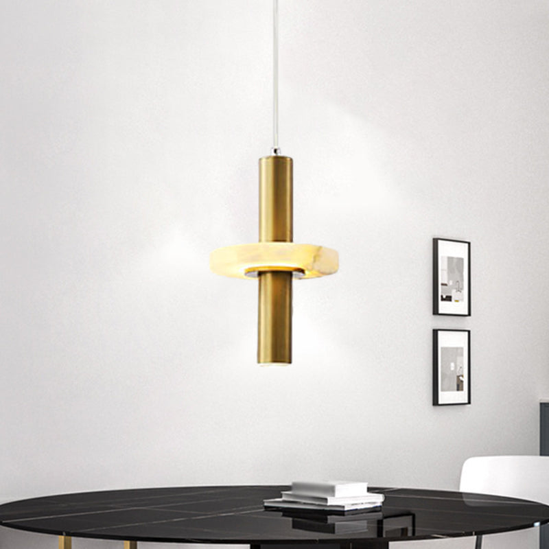 Modernisme buisvormige druppel hanger aluminium eetkamer led hangende lamp in goud met marmeren ring deco