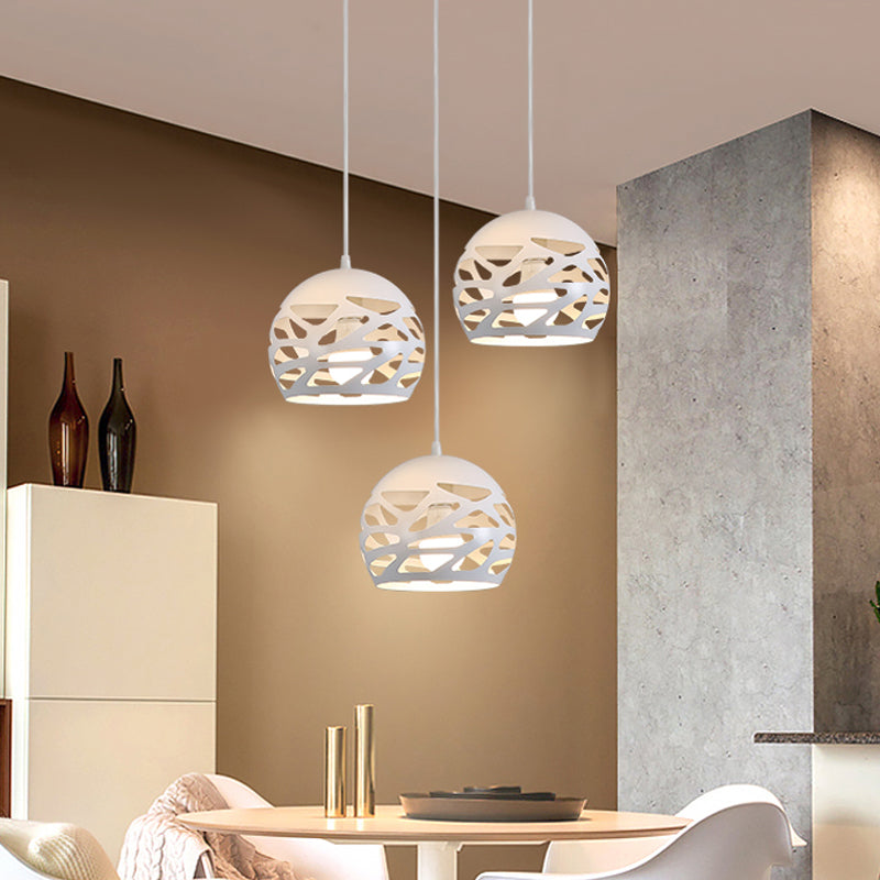 Classic 3 Heads Multi Pendant White Hollowed Dome Ceiling Lamp with Metallic Shade