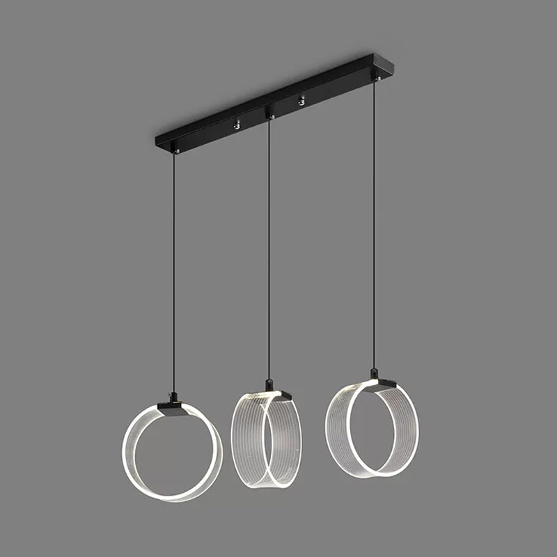 Acrylic Circle Suspension Lighting Retro Style 3 Bulbs Black Multi Pendant Light with Linear Canopy