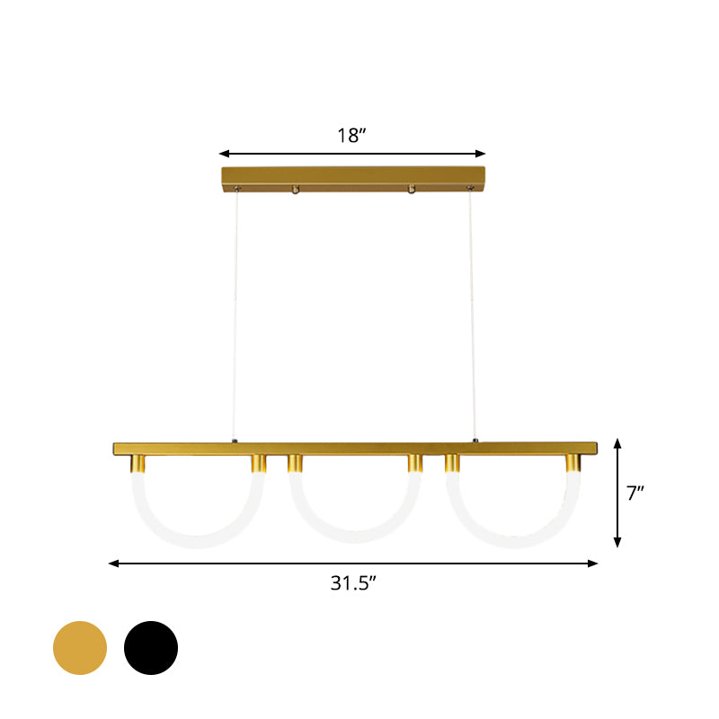Semicircle Kitchen Down Lighting Acrylic 3 Lights Contemporary Island Lamp in Black/Gold